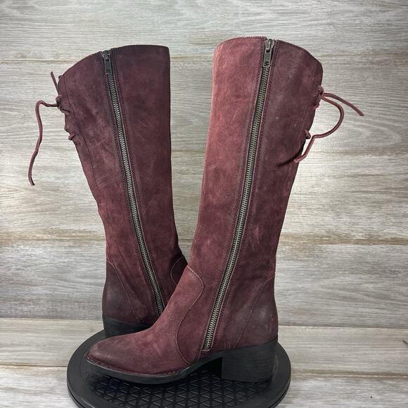 Born Women's Felicia Distressed Suede Leather Burgundy Tall Boots Size 5 - Picture 6 of 10